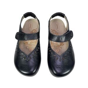 Aetrex Cheryl Mary Jane‎ Slingback Womens 5 Black Leather Cut Outs Cork Sole
